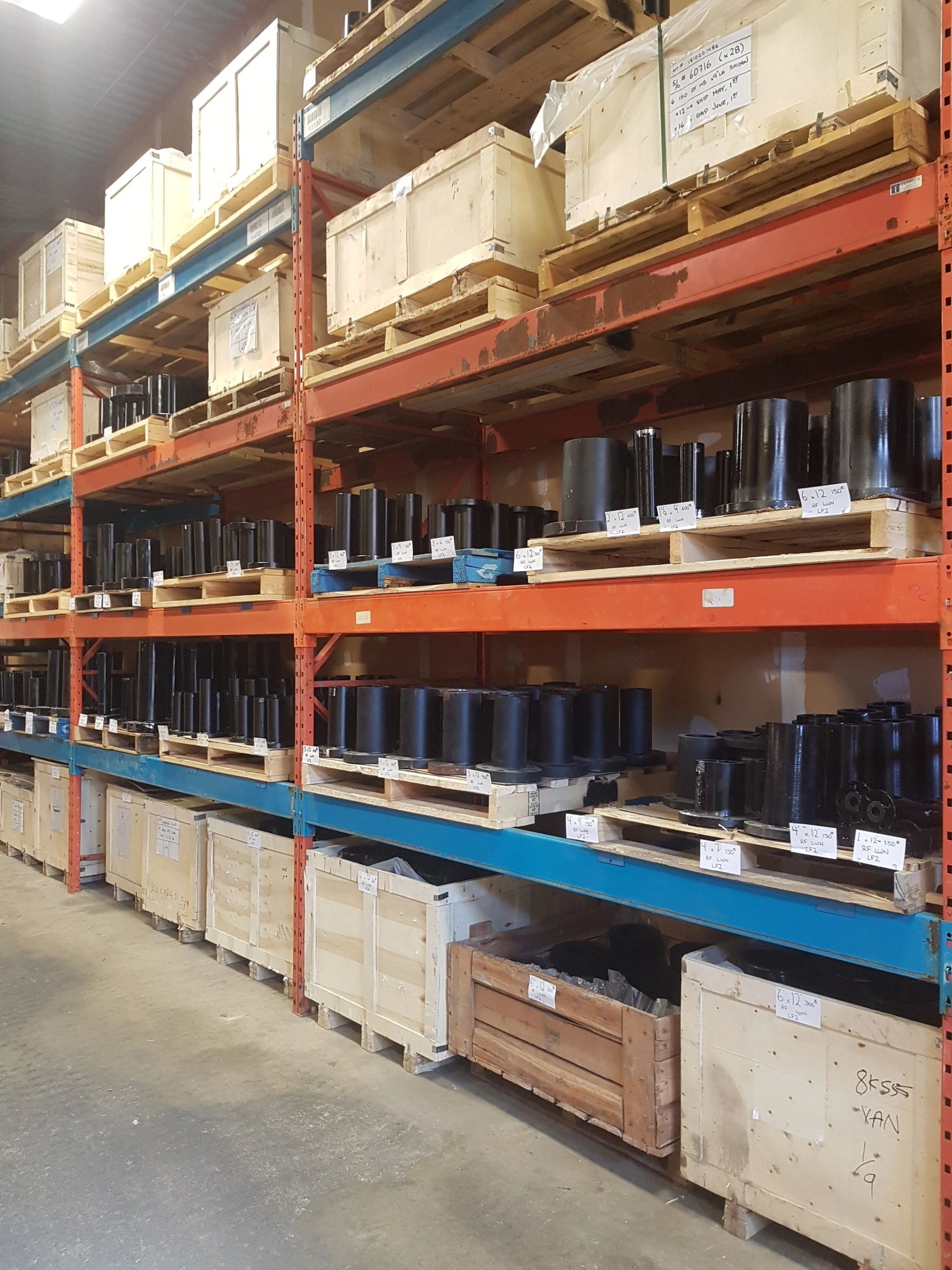 Racking with flanges and crated orders